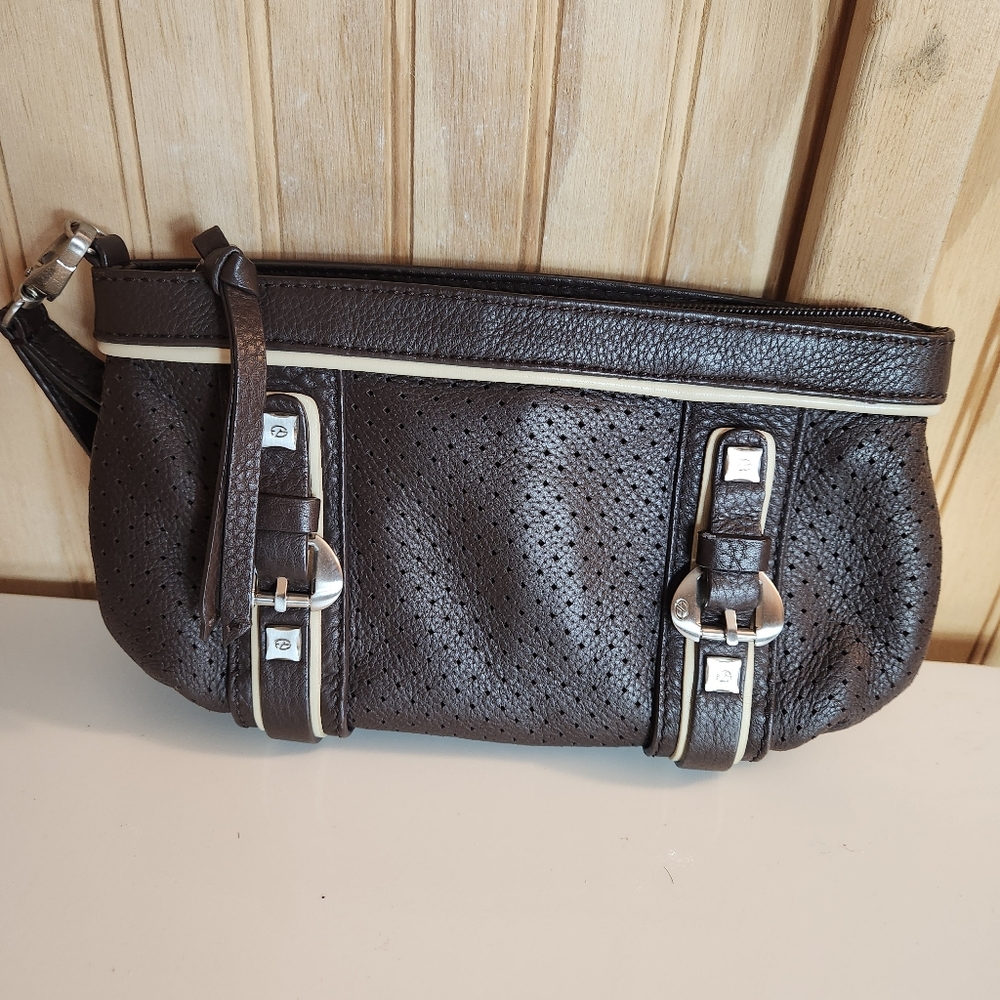 Francesco Biasia Brown Leather Wristlet Clutch